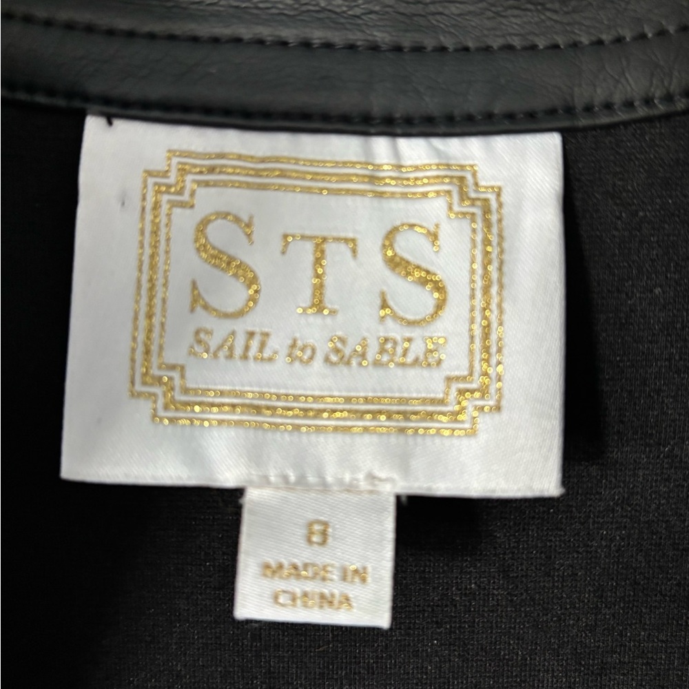 Sail to Sable Black Scuba Dress Faux Leather Trim Gold Zip Accent Size 8 - Picture 7 of 9